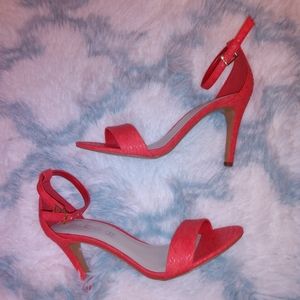 Aldo Coral Red Ankle Strap Open Toe Heel